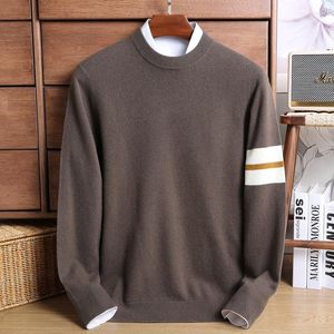 Camisolas masculinas de lã de ovelha camisola para homem outono inverno casual listras roupas de manga longa masculino cashmere malhas pulôver