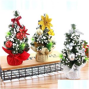 Julekorationer Mini Tree Snowflakes Artificial Small Cedar Ornament Festival Table Miniature Ornament Home Decoration 202208 DHNA6