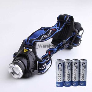 Huvudlampor 4000 Lumen LED -strålkastare 3 -lägen Justerbar Fokus Vattenbeständig strålkastare AA Battery Head Lamp Camping Light HKD230922