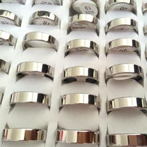 Lotes inteiros a granel 100 peças unissex prata 6mm qualidade lisa brilhante aço inoxidável 316l anéis de noivado casamento amantes casais fing243r