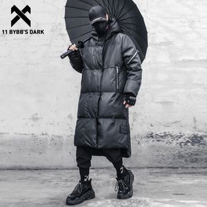 Mens Down Parkas 11 Bybbs Dark Winter Gruby płaszcze Mężczyzn Men Techwear Fake zamek z kapturem wyściełany długi kurtka streetwear czarna płaszcz o długości 230922