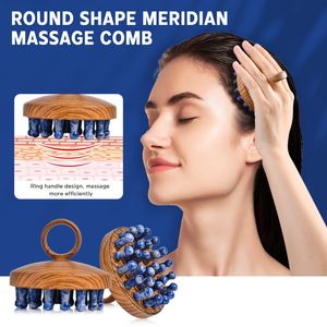 Skönhet Jade Stone Gua Sha Comb Hair Growth Comb Head Massager Anpassat hår Guasha Skrapande massagekam för huvudomsorg Relax