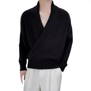 Camisolas masculinas com decote em V profundo moda suéter outono malha cor sólida masculino pulôveres de manga comprida coreano jumper inverno