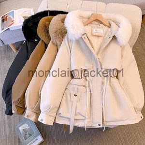 Women's Down Parkas CRRIFLZ New Women Autumn Winter Fur Collar Long Sleeve Solid Color Drawstring Parka For Ladies Fashion Hooded Chic Warm Coat J230922