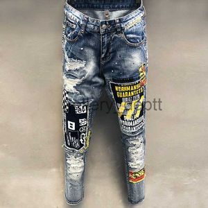 Męskie dżinsy retro zgrane punkowe dżinsy rozryte dżinsy Mężczyźni Pantelon Homme Street Ripped Dżinsy 2022 Fall Men Motorcycle Pants Męskie J230922