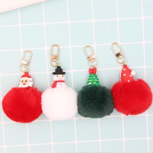 Keychains Creative Silicone Santa Hairball Keychain Pendant Bag Snowman Car Hat Hanging Ornament Christmas Tree