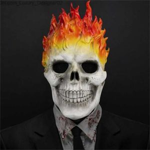 Bulex halloween ghost rider vermelho e azul chama crânio máscara horror fantasma rosto cheio máscaras de látex cosplay traje adereços gc2328