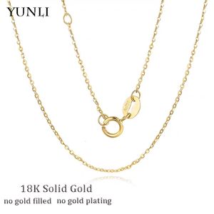 Hänghalsband Yunli äkta 18K guldkedja halsband klassisk enkel o kedja design rent guld au750 för kvinnor fin smycken gåva 230921