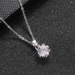 Pendant Necklaces Simple Classic Crown For Women Circular Zircon Silver Color Chain On The Neck Korean Jewelry KAN317