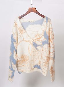 Maglioni da donna Moda Classico Trendy Designer di lusso Inizio autunno Mohair Stile pittura a olio Maglione lavorato a maglia Cardigan Pullover Camicia