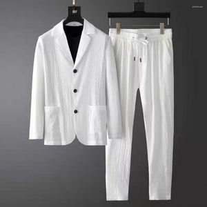 Men's Suits 1 Set Casual Suit Outfit Two-piece Single Breasted Solid Color Jacket Elastic Waist Trousers For Party