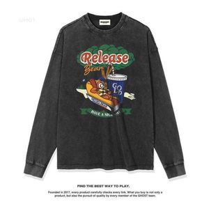 Ny design American Hot Dog Bear Illustrated Autumn and Winter Men's Women's Long Sleeve T-shirt Underlay Round NeckJGXV