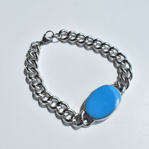 Bracciale Salman Khan con etichetta in smalto blu, catena cubana in acciaio inossidabile 230921