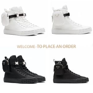 Designerskie buty Wysokie top z recyklingu nylonowe trampki mężczyzn Buty bojowe Buty platformowe Wheeled Combat Flat Sneakers Białe czarne koronkowe trampki