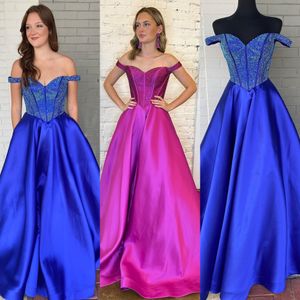 Off-Shoulder Ballgown Formal Evening Dress 2k24 Hot Fix Crystal Corset Lady Pageant Prom Cocktail Party Gown Saudi Arabia Red Carpet Runway Drama Winter Magenta Blue