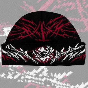 Beanie/Totenkopfkappen Beanie/Totenkopfkappen Gothic Grunge kreatives unregelmäßiges Muster gestrickte warme Herrenkappen ästhetische Y2K Punk Hip-Hop Streetwear Beanies Mütze 230717 x0922