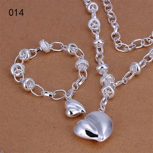 women's sterling silver plated jewelry set with heart pendant High grade 925 silver plate neckace bracelet set DMSS014 can mi303M