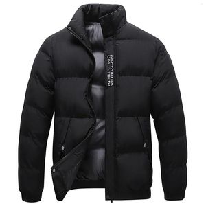 メンズジャケットフォールと冬のソリッドカラージッパーダブルサイドポケット濃厚な温かいコートレザージャケットの長さの長さ