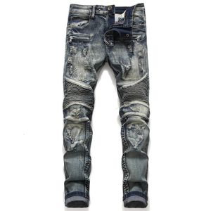 Erkek kot bisikletçi sıska erkekler jean homme denim yırtık spijkerbroeken heren streç pantolon ince fit pantolon lokomotif hip hop moda 230922