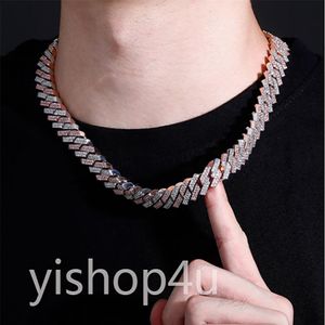 14mm Iced Cuban Link Prong Chain Necklace Armband 14K Two Tone White Rose Gold Cubic Zirconia Jewelry 16Inch-24 tum kubansk kedja2412