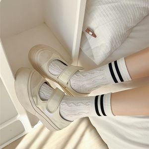 Women Socks School Girls Cute Long Casual Randig Solid Color Black White Harajuku Streetwear Cotton Bowable Crew