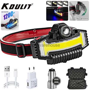 Head lamps KDULIT COB Glare Headlamp USB Rechargeable Builtin Battery Headlight Warning Red and Blue Flashing Zoom LED Hiking Camping Torch HKD230922