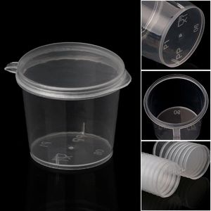 100Pcs 25ml Small Plastic Disposable Sauce Cups Plastic Disposable Sauce Cups With Lid Food Storage Containers Boxes Y11191855