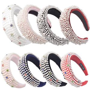 Colorful Diamond Headband Deeply Full Pearl Padded Velvet Headbands For Women Thick Alice Plush Hairband Crown Hair Accessories219O