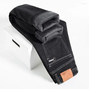 Jeans da uomo invernali neri dritti larghi pantaloni casual di marca spessi caldi peluche moda taglie forti denim 42 44 46