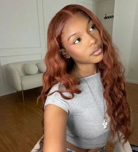 Pretty Natural Wave Lace Front Wigs Human Hair 13x4 HD Transparent Lace Frontal Wigs Brazilian Highlight Wig Brown Burgundy Wig 130%density african girl hairstyle