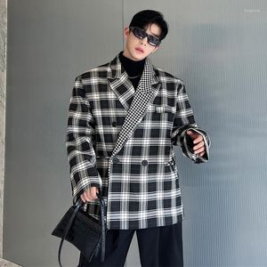 Men's Suits SYUHGFA Elgance Blazers Korean Style Half Double Neckline Niche Design Checkered Contrast Color Oversize Suit Jacket