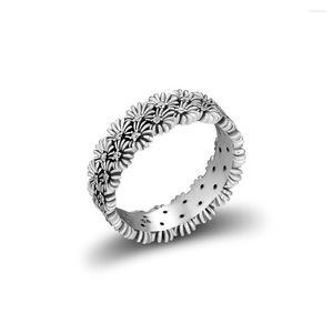 Küme Yüzük Yaratıcı Vintage Daisy Ring Silver Sterling 925 Retro Çiçek Parmak Düğünü Kadınlar Erkekler Boho Aksesuarları