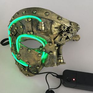 Party Masks Led Steampunk Cosplay Mask Light Up Punk Mask Party Mascara Skull Half Face Christmas Carnival Halloween Costume Props 230922