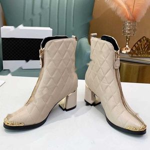 Chanells Rainboots Channel 75 cm stretch obcasy buty Chunky Designer Western Cowhide Zippers Knight Fashion Snow Snow