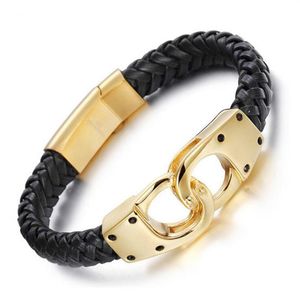 8 66 Men's Italian Gold Silver Plated Handcuff -armband Fashion Punk Hiphop 316L Rostfritt stål Male Braded äkta L233Z