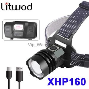 Head lamps 1000000 Lumen Led Headlamp XHP160 Usb Rechargeable Battery Aluminum Alloy Head Flashlight Torch Fishing Camping Zoomable Lantern HKD230922