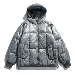 Mens Down Parkas 겨울 재킷 남자 두껍게 따뜻한 코트 글로시 검은 재킷 단색 느슨한 파카 패션 스트리트웨어 230922