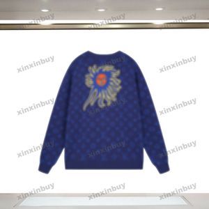 xinxinbuy erkekler tasarımcı kapüşonlu kazak yüz desen örgü haltan jacquard paris yuvarlak boyun kadınlar siyah mor sarı m-2xl