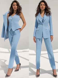 Damen Zweiteilige Hosen Hellblaue Hosenanzüge Büro Weiblich Stilvoller Smoking Damenanzug Slim Fit Lässiges 3-teiliges Blazer-Weste-Set