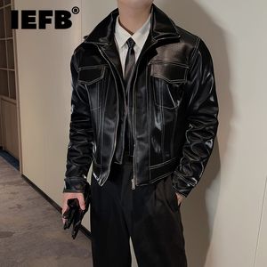 Mens Leather Faux IEFB Jackets Autumn Winter Short Style Motorcykelkläder Fake Two Piece Niche Design Casual Windbreaker 9C2366 230922