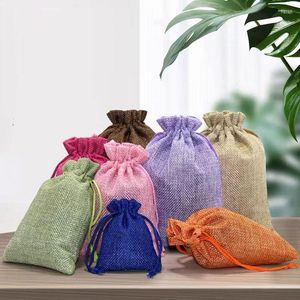 Envoltório de presente 10pcs sacos de embalagem para exibição de jóias de linho saco de serapilheira diy juta bolsa de cordão