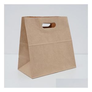 Envoltório de presente 28x15x28cm Grandes sacos de papel Kraft Pão Snack Sanwich Caixas Takeout Food Packaging Handle Sn1302 Drop Delivery Home Garden F Dha83