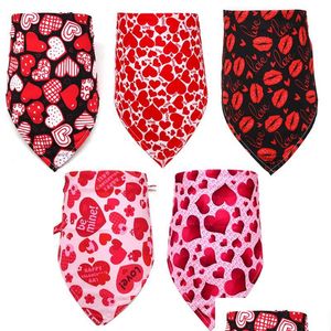 Cão vestuário dia dos namorados cães bandana com coração e amor design triângulo bibs pet cachecol acessórios para lábios vermelhos 5351 q2 gota deliv dhrmk