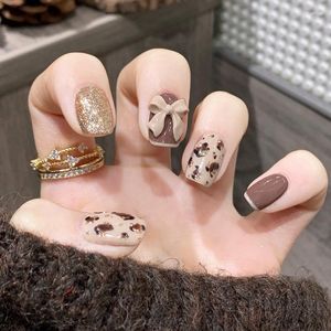 False Nails 24pcs Butterfly Leopard Print Short Ballet Wearable French Nude Long Fake Full Cover Nail Tips Press On