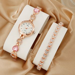 Womens Watches 2PCS Set Luxury Watch Women Bracelet Rhinestone Fashion Wristwatch Casual Ladies Watches Bracelet Set Clock 230921