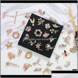 Jóias Pins Broches ou Party Mix 61 Estilo Sier Pearl Crystal Strass Flor Bouquet Borboleta Vintage Broche Drop Delivery Events Dh4Zr