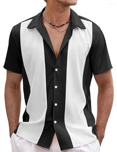 Mäns casual skjortor hawaiian för män sommar 3d randig tryck cool kort hylsa överdimensionerade lapel skjorta tees kläder toppar