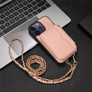 Luxury Crossbody Lychee Pattern Vogue Phone Case for iPhone 15 14 13 12 Pro Max Samsung Galaxy S23 Ultra S22 Plus Multiple Card Slots Leather Wallet Bracket Back Cover