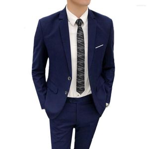 Men's Suits Pure Color Formal Suit 2piece Set Black Gray Navy Blue Male Slim Fit Blazers Jacket And Pants Size S-4XL Men Wedding