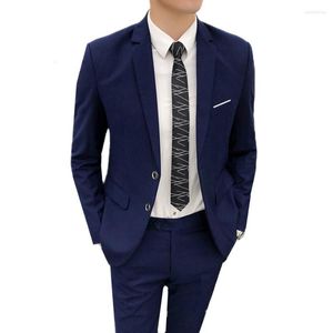 Erkekler Takım Saf Renkli Resmi Takım 2 Parça Set siyah gri lacivert erkek ince fit blazers ceket ve pantolon boyutu S-4XL Erkekler Düğün